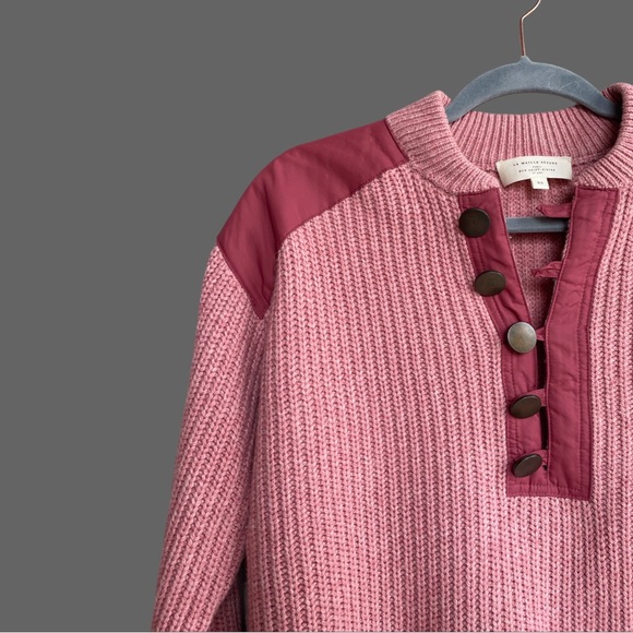 SEZANE Pink Wool Cotton Knit Quarter Button Pullover Sweater Pull Ewen Jumper - Picture 4 of 15